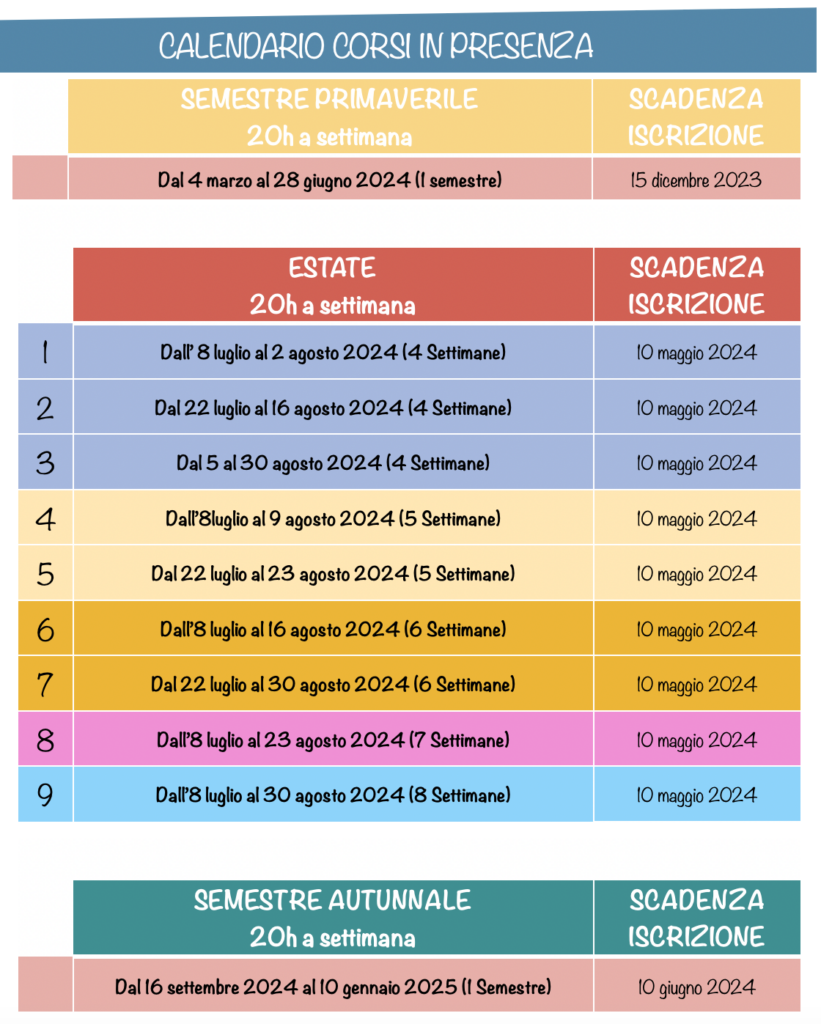 calendario corsi cinese Shanghai 2024